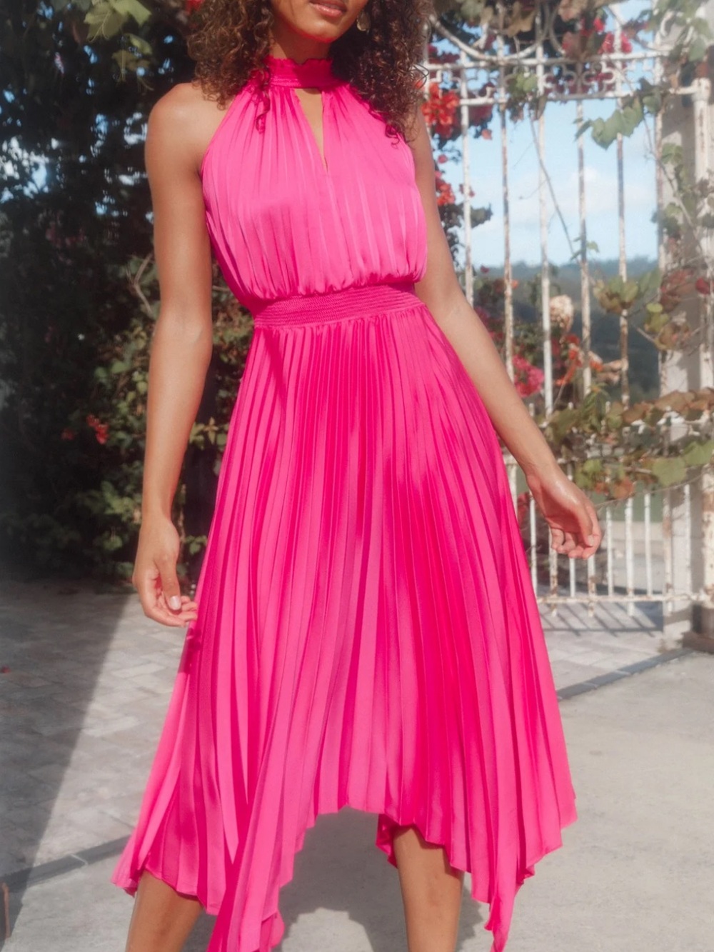 Petal + Pup Dominique Hot Pink Pleated Halter High-Low Dress size 4